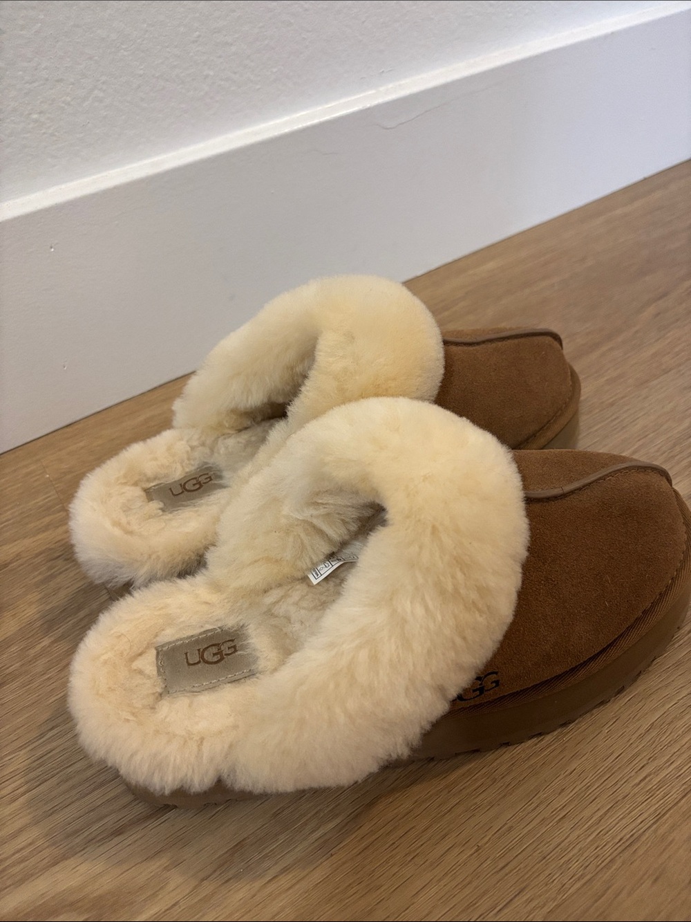 UGG Chestnut Suede Shearling-Lined Mule Slippers